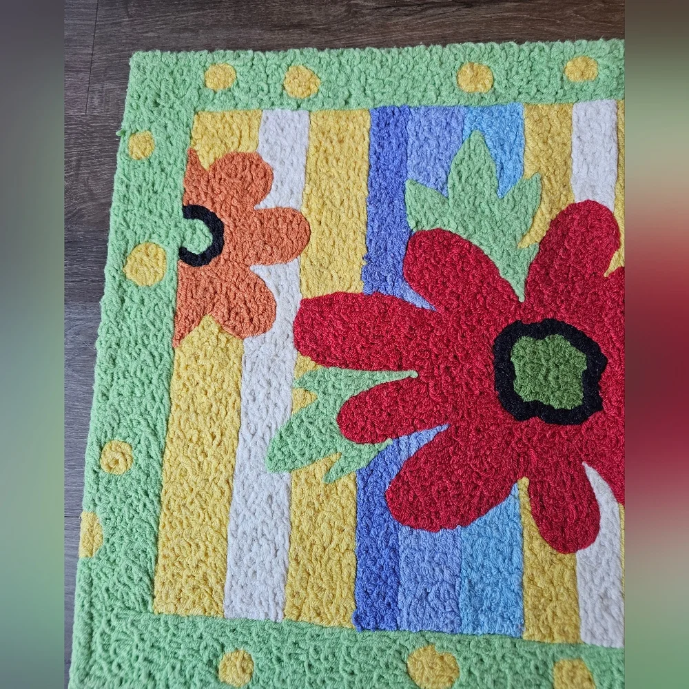 Vintage Y2K Jellybean Flower Power Kids Rug Floor Mat, brightly colored Flower
